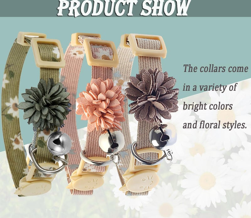 BoomBone Pack of 3 Cat Flower Collar - Breakaway Small Dog Collars with Bell - Image 3